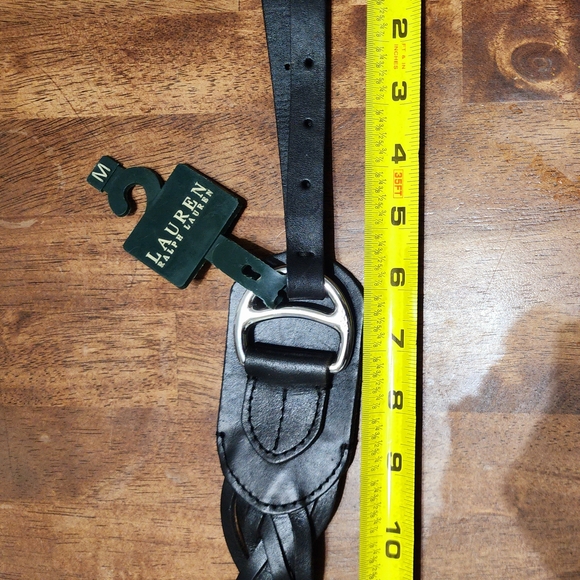 Ralph Lauren Black Braided Leather Belt with Silver Buckle Accents - Picture 6 of 6